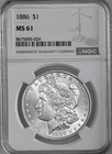 1886-P  $1  MORGAN SILVER DOLLAR  "PHILADELPHIA MINT"  NGC MS61 #8675095-024