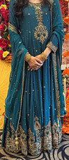 Women?s Green Embroidered Net Lengha Long Dress with Dupatta Size M Pakistan