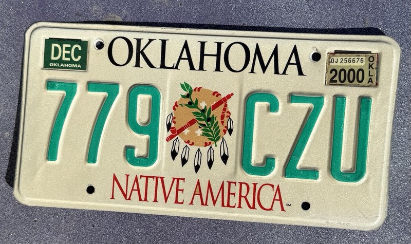 OK Native American License Plate Oklahoma Lic 779 CZU