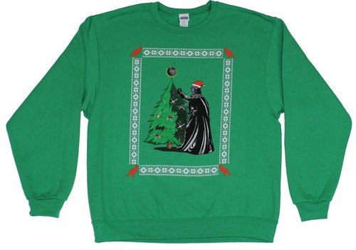 Star Wars Mens Crewneck Sweatshirt- Christmas Darth Vader Trimming Tree - 第 1/1 張圖片