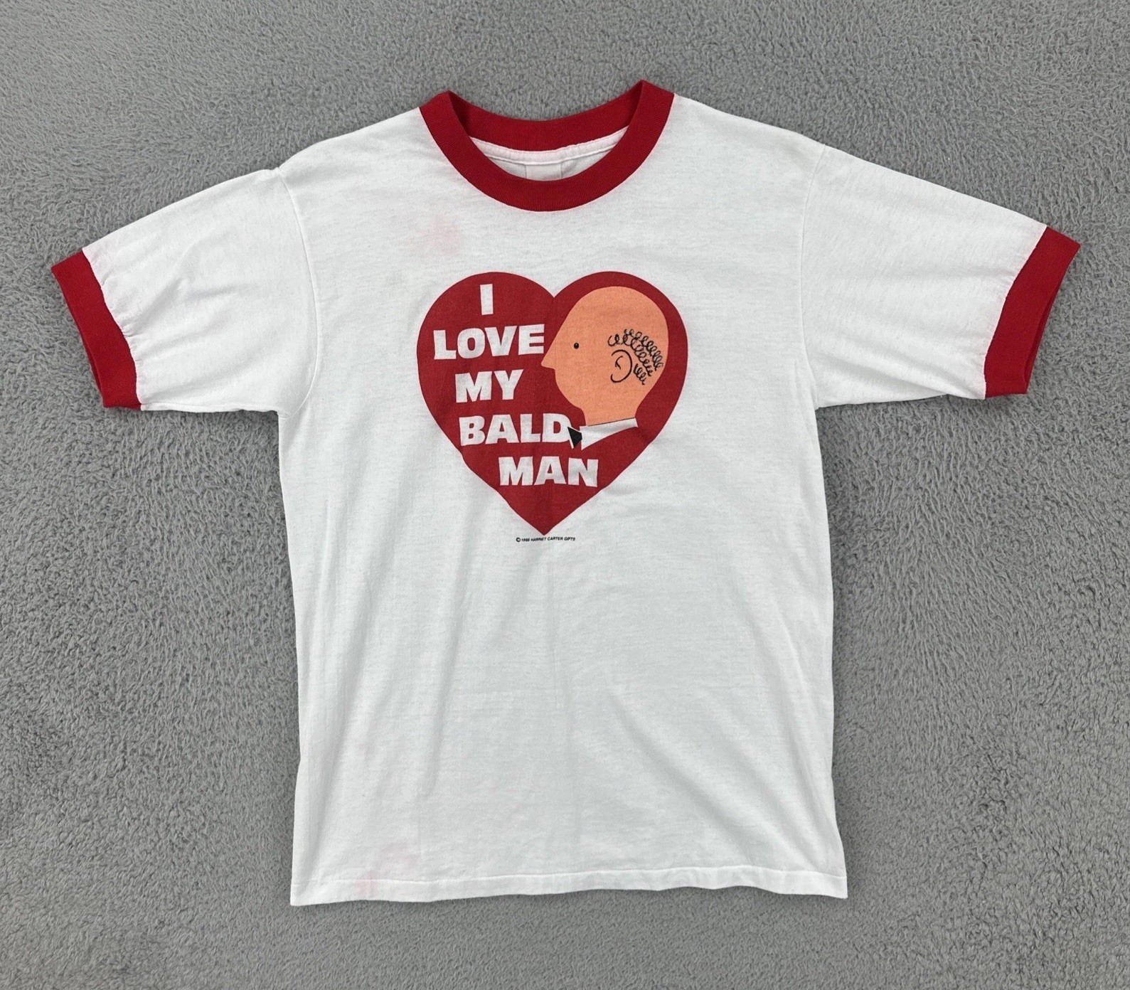 Vtg Tennessee River 80s M White Ringer Shirt 1988 I Love My Bald Man Graphic Tee