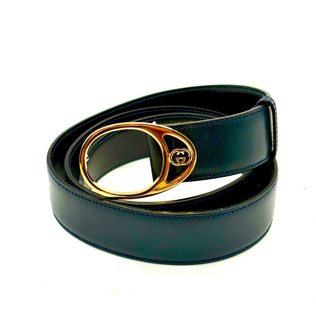 GUCCI GG Logo Belt Black x Gold Hardware Leather Authentic  display picture 1