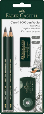 9000 Jumbo Graphite Pencil Set - 2 Graphite Sketch Pencils (2B, 4B), Double Hole