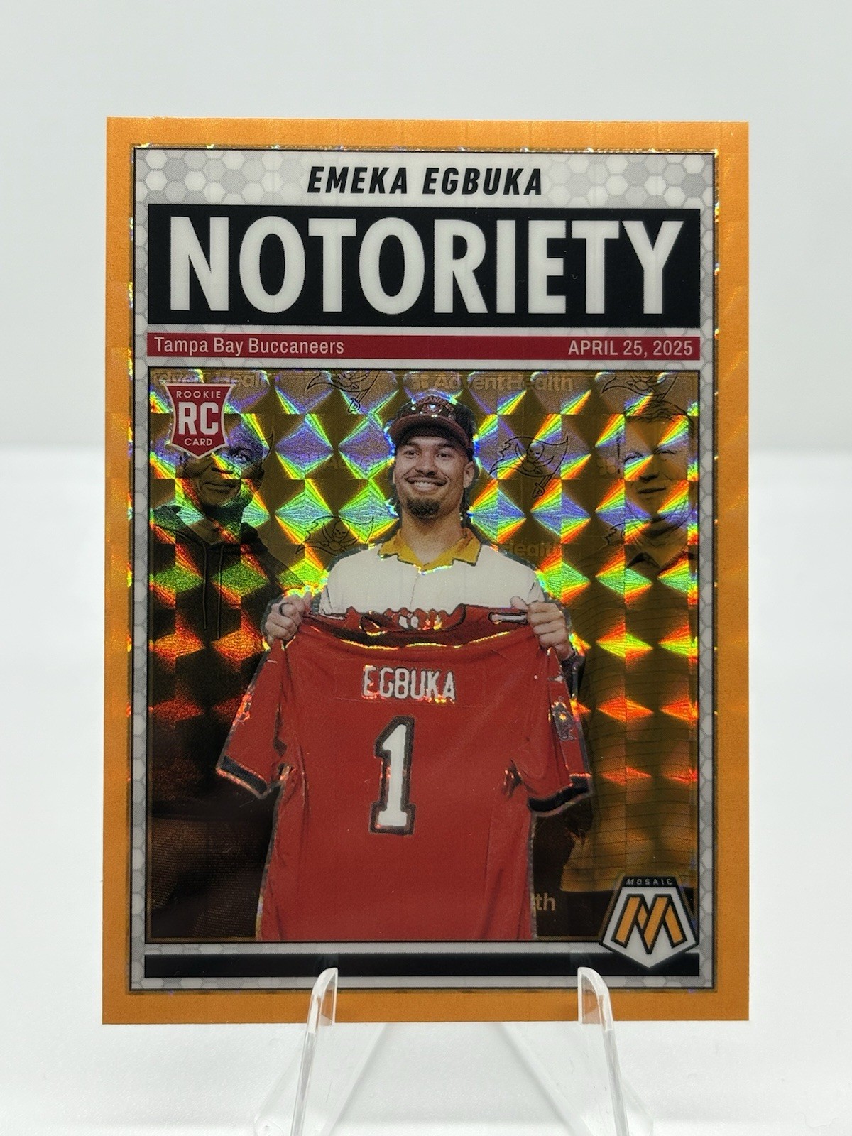 2025 Panini Mosaic Notoriety Orange Fluorescent Prizm #16 Emeka Egbuka Rookie RC