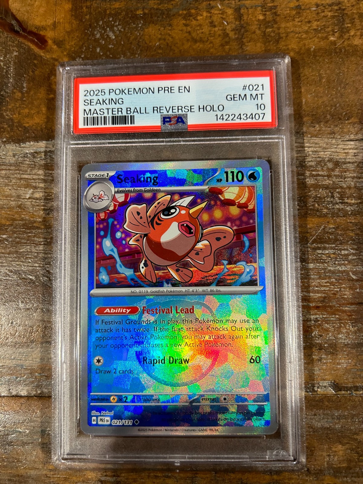 POKEMON 2025 Prismatic Evolutions Masterball Holo SEAKING #021 PSA 10 Gem Mint