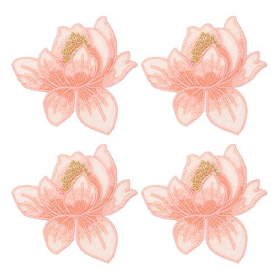 4pcs Lotus Iron on Patches, 80mm Flowers Embroidered Patch Applique, Apricot