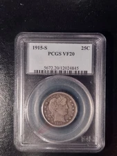 1915S Barber Quarter PCGS VF20