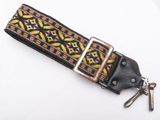 Vintage Geometric Tapestry Camera strap 36" jacquard Yellow Red Blue Black Whit