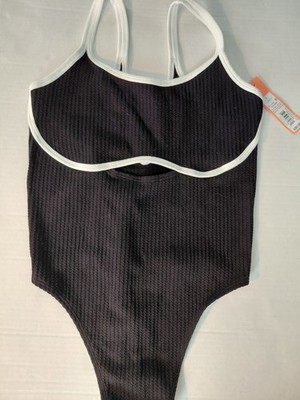 Colsie Women s One-piece Swimsuit Size Large Black With White Trim