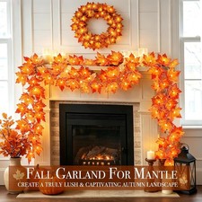 Fall Decor 2 Pack Fall Garland with Lights Enlarged Maple Leaves 20Ft 40LED Hall
