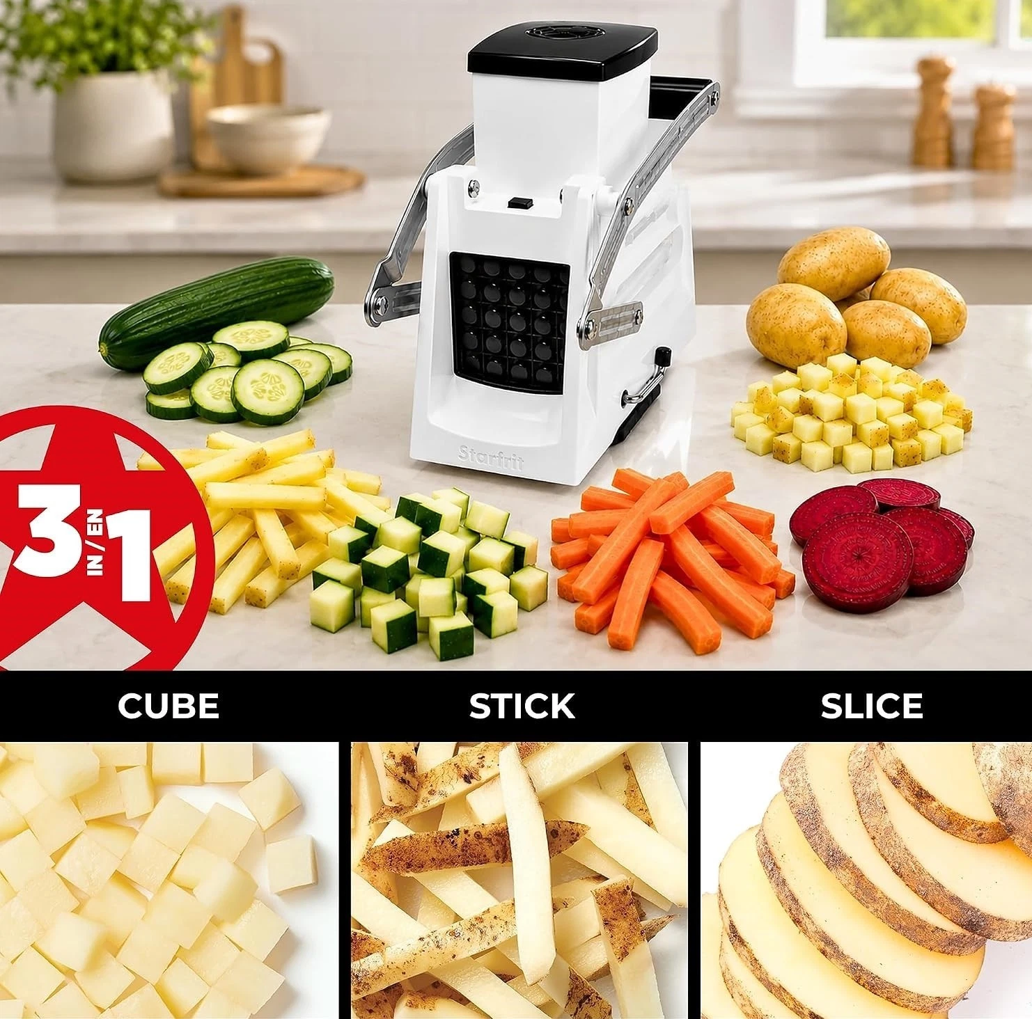 3-in-1 Fry Cutter & Cuber Potato Vegetable Cutter Stainless Steel Blades image 4