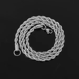 925 Argent massif Sterling 4MM Collier de chaîne à corde tordue 16" - 24" Hommes Femmes