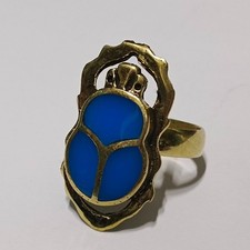 Handmade Egyptian scarab brass ring with blue antique style jewelry gift