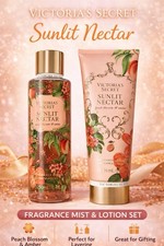Victoria's Secret Sunlit Nectar Fragrance Mist & Lotion Set Peach Blossom Amber