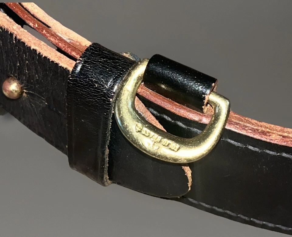 Cinturón Sam Marrón Grano Completo Cuero Latón Hebillas Talla 34 De Colección Foto 4 de 4