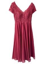 Cranberry Tea Length Dress, Back Corset, Fully Lined, Matching Bolero, Sz 12