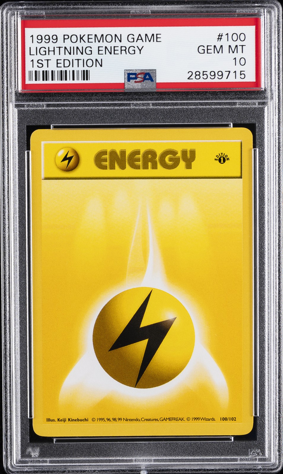 1999 POKEMON BASE SET 1ST EDITION #100 LIGHTNING ENERGY PSA 10