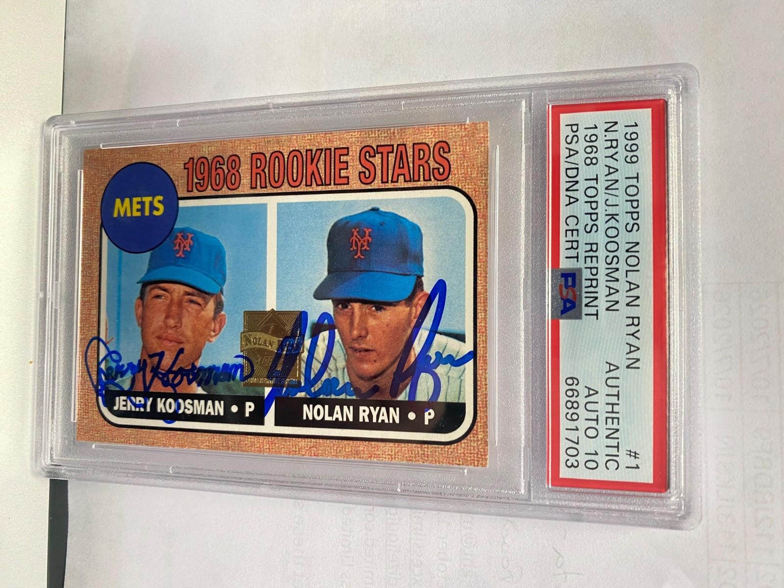 NOLAN RYAN & JERRY KOOSMAN Signed 1999 Topps NR 1968 Rookie Card #1 PSA 10 Auto view 3