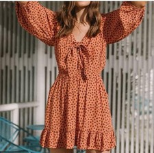 Kivari Size L Stella Leopard L  Mini  Dress Orange Button Up Casual