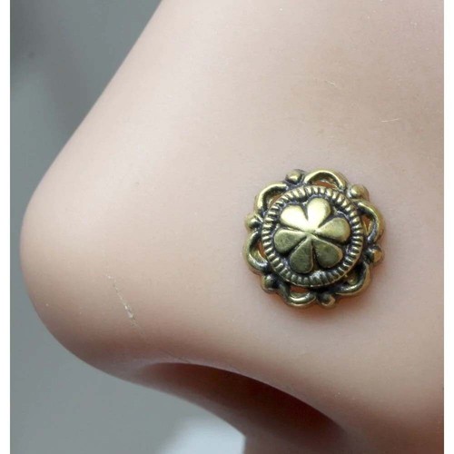 Ethnique Indien Floral Nez Clou Ancien Or Finition Bague Tire-Bouchon Courbure L