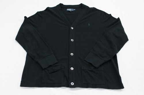 Polo Ralph Lauren Mens XL Cardigan Solid Black Logo Pockets Green Pony - 第 1/8 張圖片