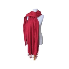 CEJON Red Tone on Tone Dot Pattern Fringe Trim Pashmina Scarf Wrap