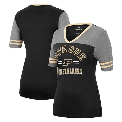 Women's Colosseum Black/Heathered Gray Purdue Boilermakers  V-Neck T-Shirt, 2XL - Picture 1 of 1