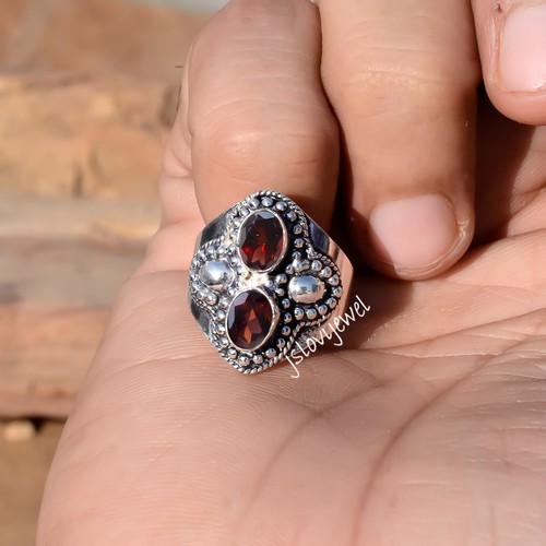 Bague Femme Avec Grenat En Argent 925 Bague En