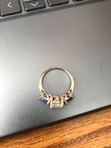 Moissanite Fire 1.90ct DEW Round & .78ctw Pear Shape Tanzanite Ring sz 8 JTV - Picture 2 of 5