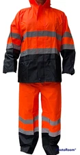 Orange Safety Rain-suit, Rain Jacket With Hoodie and Rain Pants 