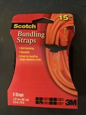 Scotch Bundling Straps 0.5" x 15" Black 6 Straps New