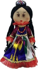 Vtg Peruvian Handmade Cloth Stuffed Firm Doll With Multiple Knotless Long Braids