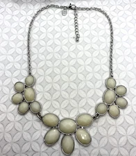 Charming Charlie Cluster Party Necklace Silver Tone Off White Plastic Stones