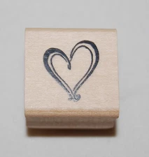 New Inkadinkado Small Stylized Heart Wood Handle Rubber Stamp 0.75"