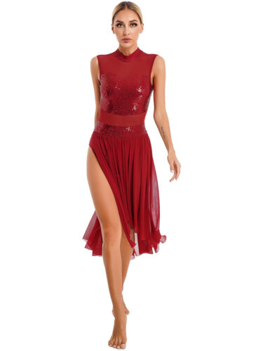 Para mujer Disfraz de Baile Lírico Lentejuelas Brillantes Sin Espalda Tiras Leotardo Vestidos - Imagen 8 de 53