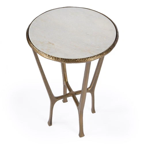 Butler Specialty Switlania White Marble & Gold Aluminum  Contemporary Side Table - Picture 7 of 10