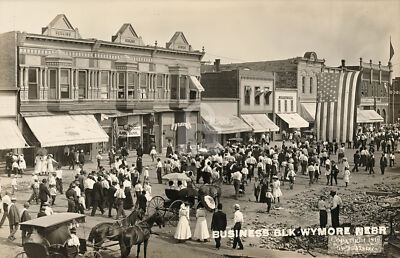 Business block, Wymore, NE Nebraska 1910 RPPC Photo Postcard Copy