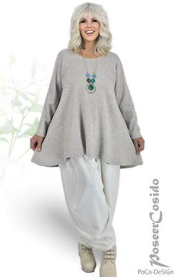 PoCo LAGENLOOK Pullover Glocken-Long-Shirt natur sand 42 44 46 48 50 52 54 56 58