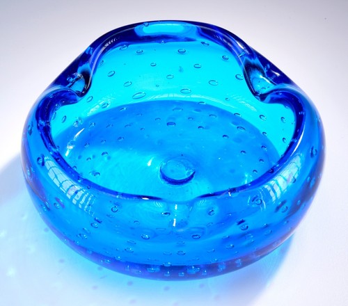 RAR Vintage Murano Kunst Glas Aschenbecher Kobaltblau Kontrollierte Blasen