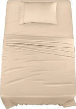 Bedding Twin Bed Sheets Set 3 Piece, Brushed Microfiber, Fade Resistant Beige