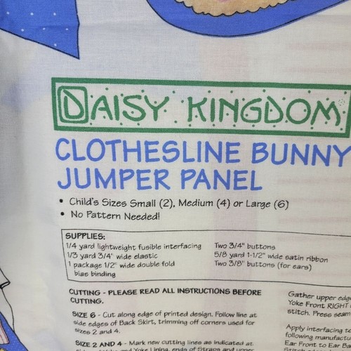 Daisy Kingdom Clothesline Bunny Jumper Panel 1 Fabric Panel Cut & Sew Uncut - Picture 4 of 16