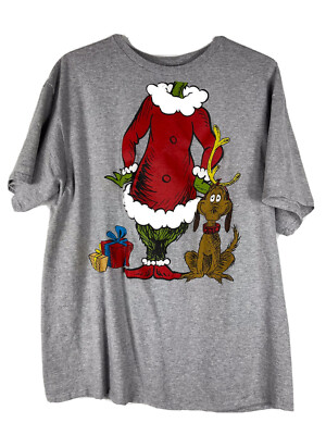 The Grinch Christmas Tshirt XL On Gray T-shirt With Max, Strong Graphic