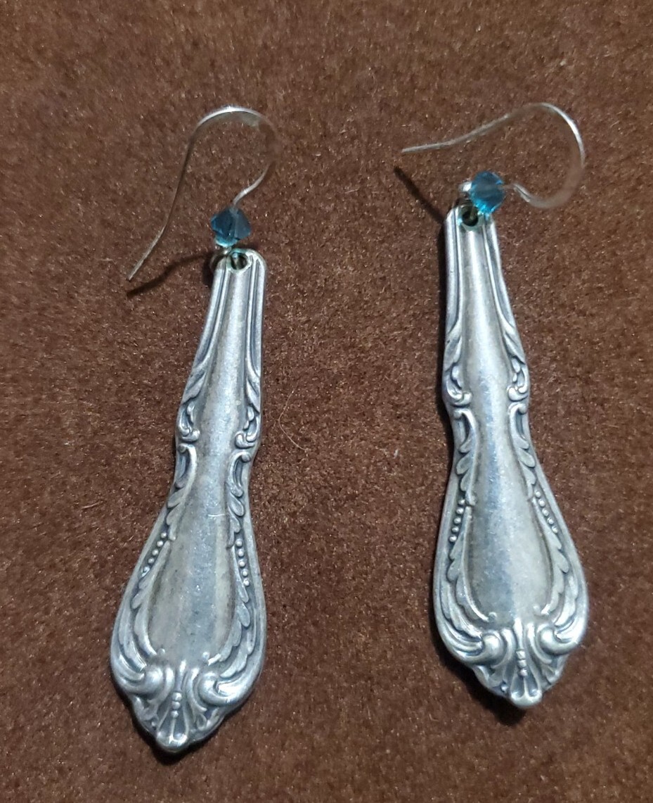 Spoon Earrings Vintage Antique Sterling Silver Jewelry Gem