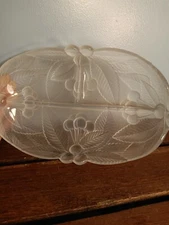 Vintage Mikasa Bountiful Cherries Glass Divided Dish, Frosted Bottom, Handles