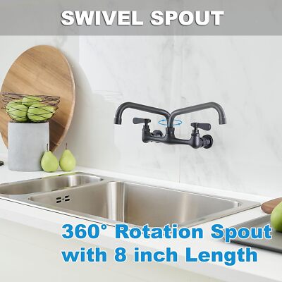 BWE Wall Mounted Kitchen Faucet – 8-Inch Center, 2-Handle Low Arc Chrome