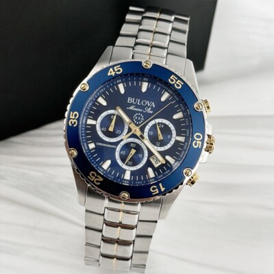 Bulova Marine Star Men's Quartz Watch Blue Dial Stainless Steel 98B400