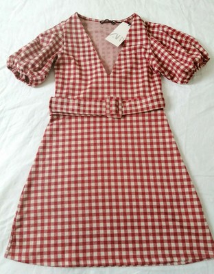 zara red gingham dress