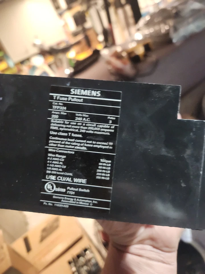 Siemens TFP324 200 Amp 240V 3 Polos Incluidos Fusibles 200A Extraíble Interruptor Completo Foto 3 de 4