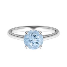 5 MM Round Natural Aquamarine Gemstone Stackable Ring 925 Sterling Silver