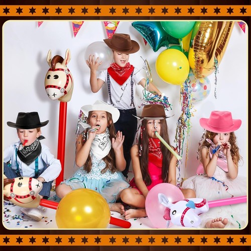 Fun Cowboy Costume Set - 36 Pcs of Hats, Bandanas & Inflatable Stick Horses - 第 8/8 張圖片